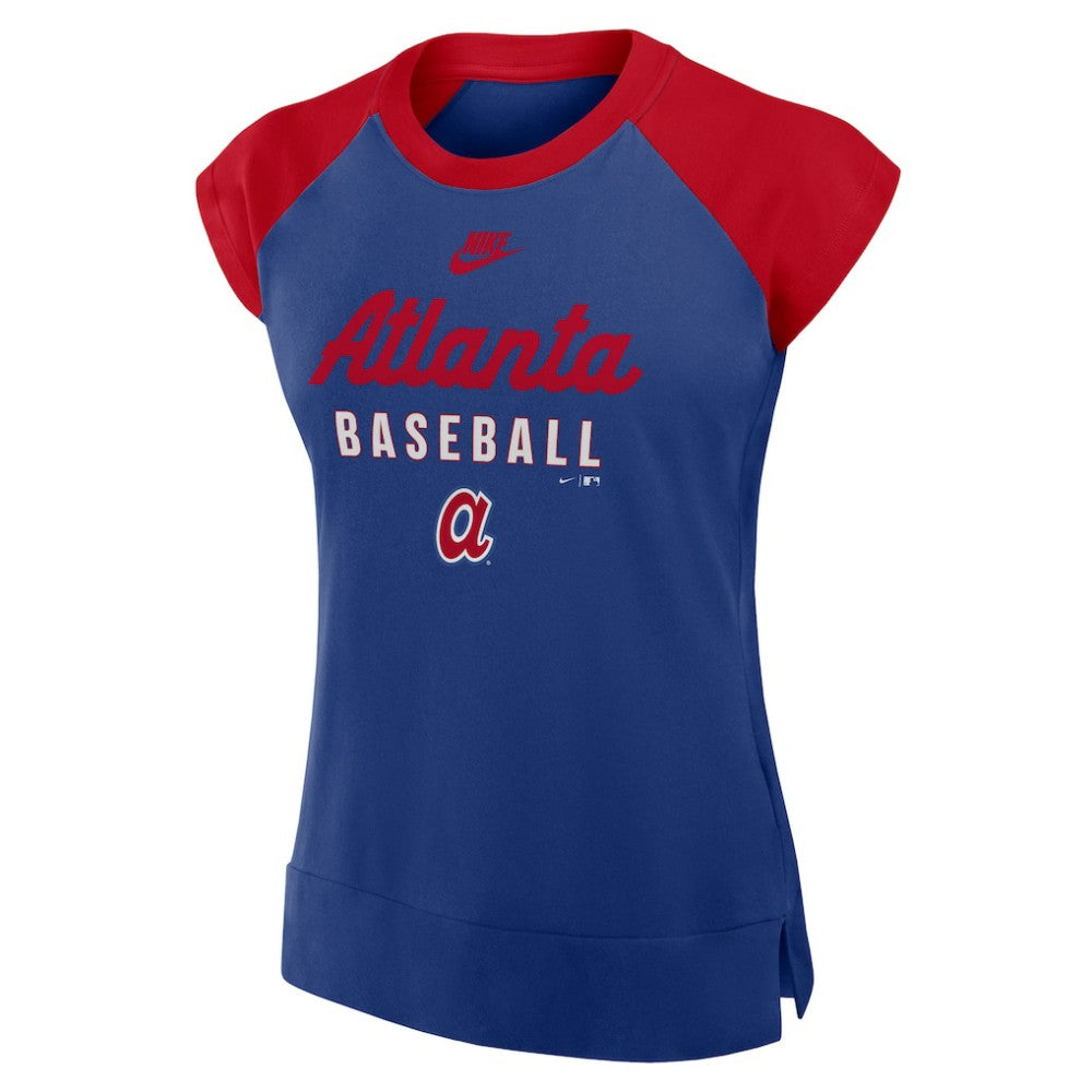 Atlanta Braves Women's Cooperstown Collection Raglan Dri-FIT T-Shirt - Navy/Red | Nike