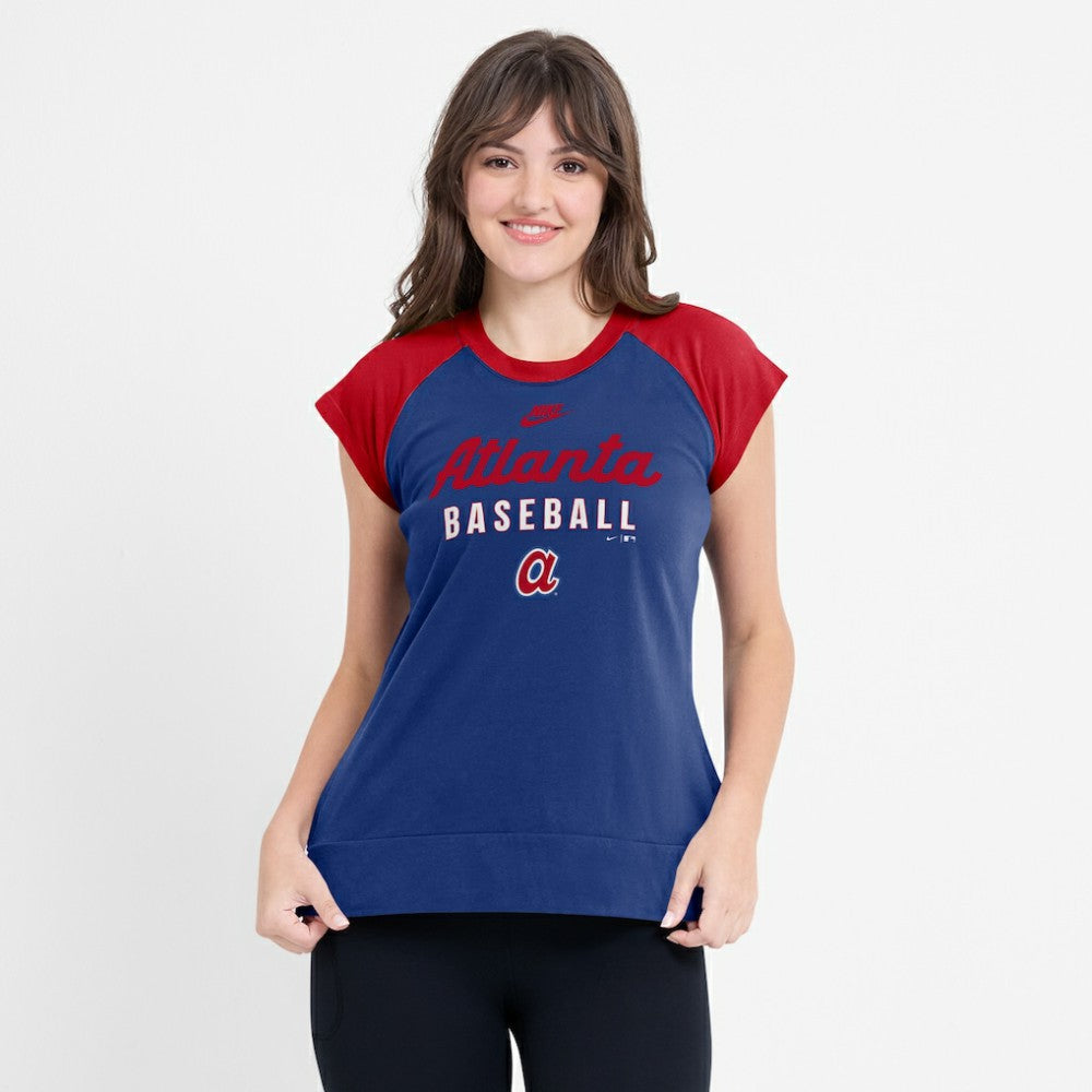 Atlanta Braves Women's Cooperstown Collection Raglan Dri-FIT T-Shirt - Navy/Red | Nike