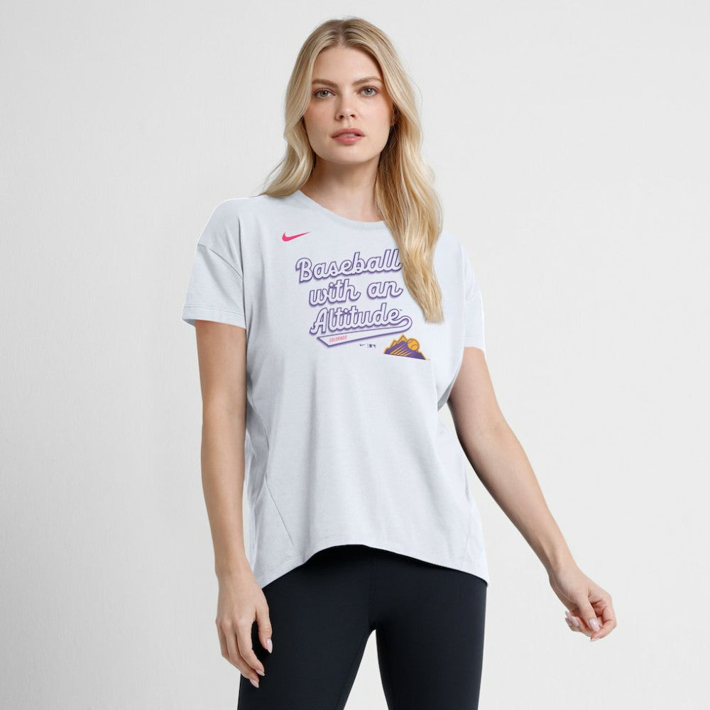 Colorado Rockies Women's 2025 City Connect Flowy Fashion Tri-Blend Dri-FIT T-Shirt - White | Nike