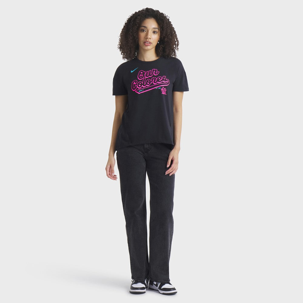 Miami Marlins Women's 2025 City Connect Flowy Fashion Tri-Blend Dri-FIT T-Shirt - Black | Nike