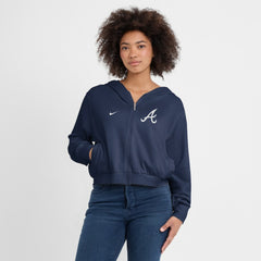 Atlanta Braves Women's Cropped Chill Full-Zip Hoodie - Navy | Nike