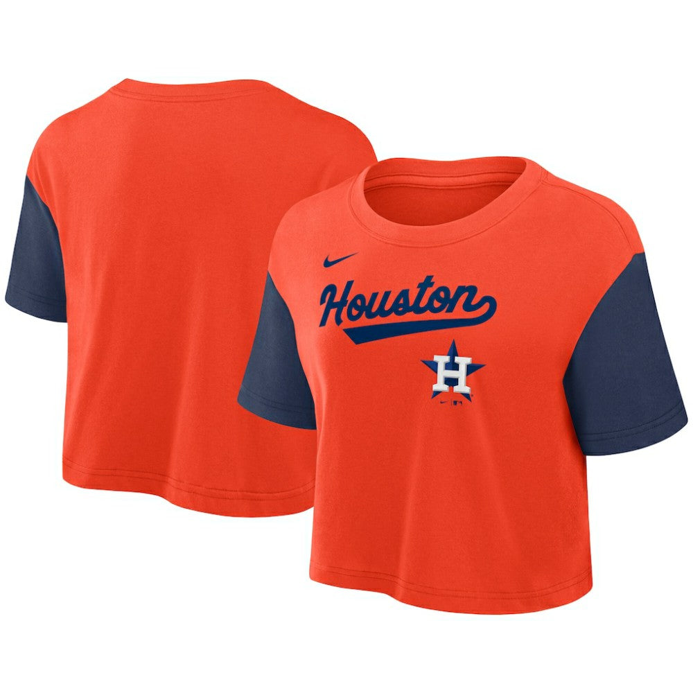 Houston Astros Women's Script Dri-FIT Cropped T-Shirt - Orange/Navy | Nike