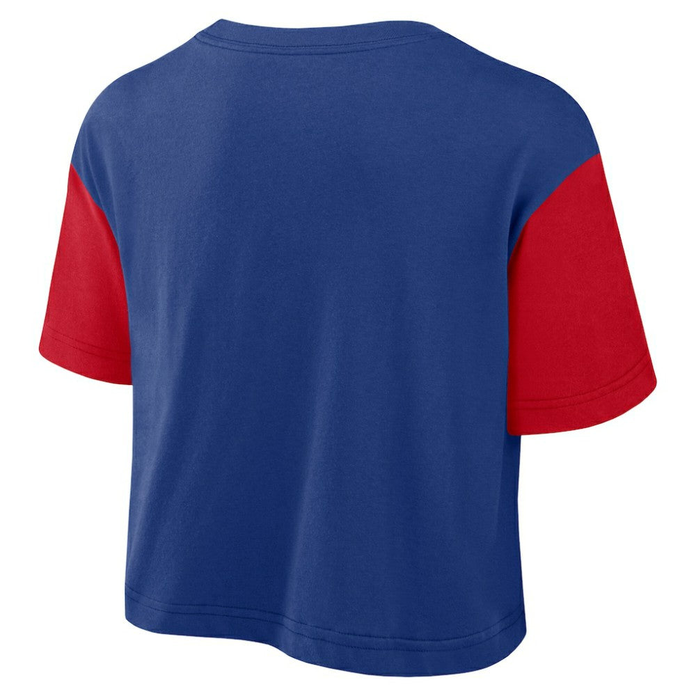Philadelphia Phillies Women's Script Dri-FIT Cropped T-Shirt - Royal/Red | Nike