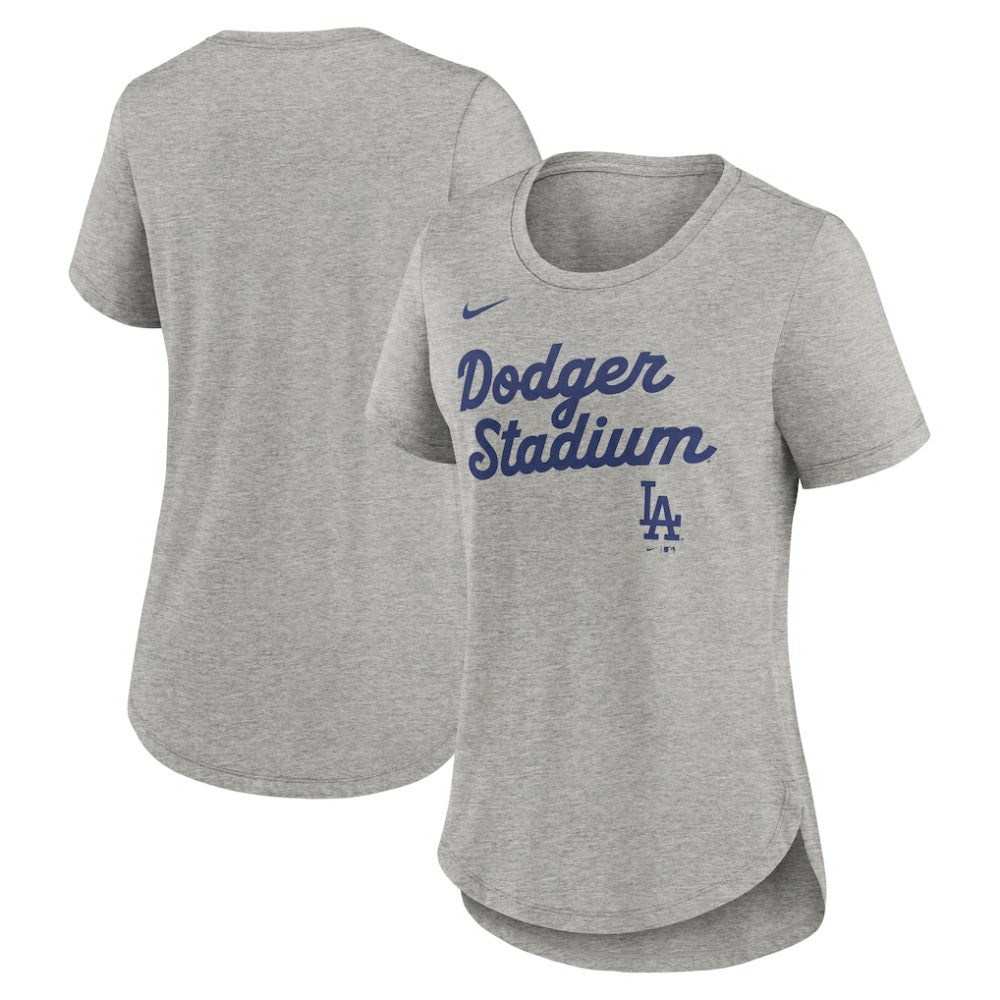 Los Angeles Dodgers Women's Script Tri-Blend T-Shirt - Heather Gray | Nike