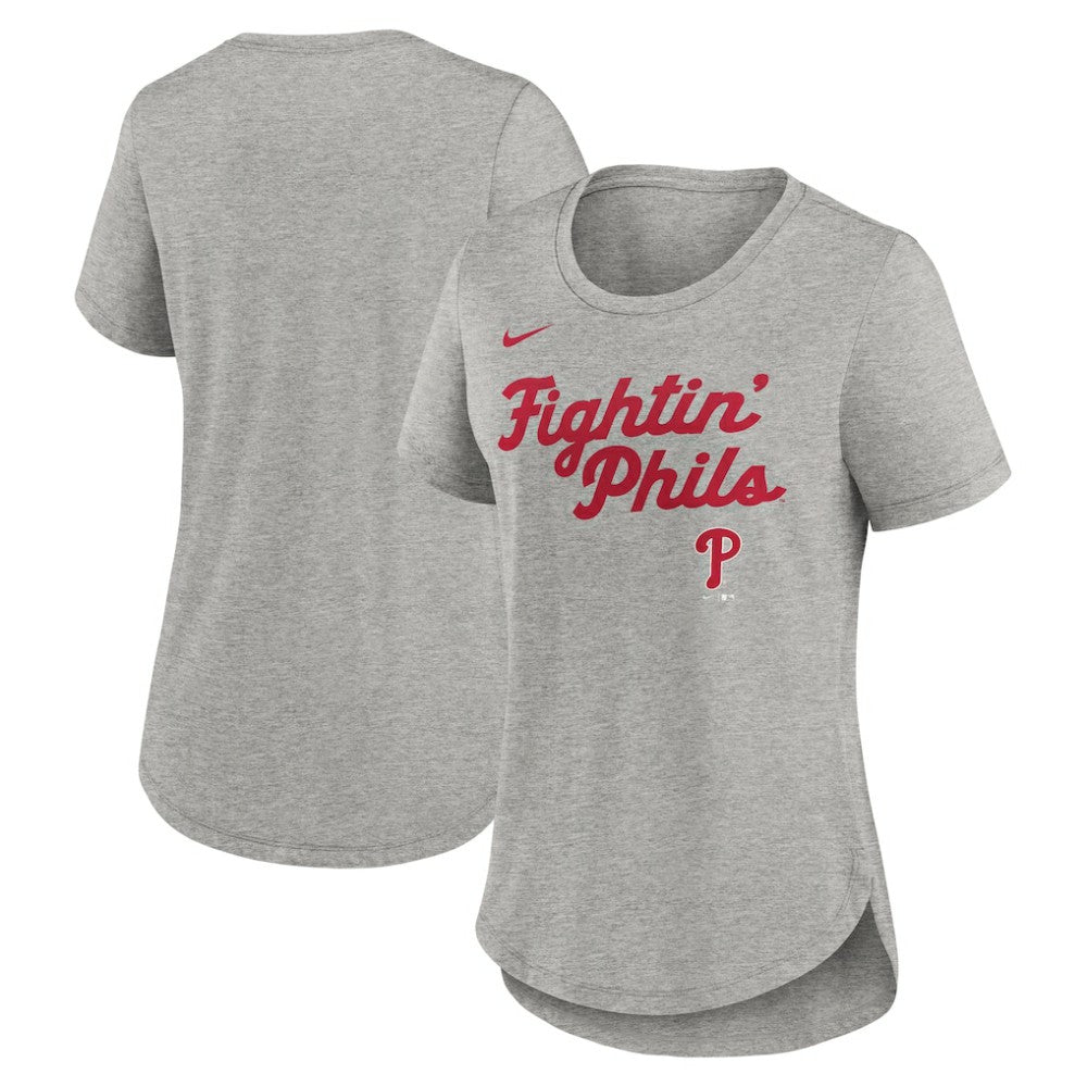 Philadelphia Phillies Women's Script Tri-Blend T-Shirt - Heather Gray | Nike