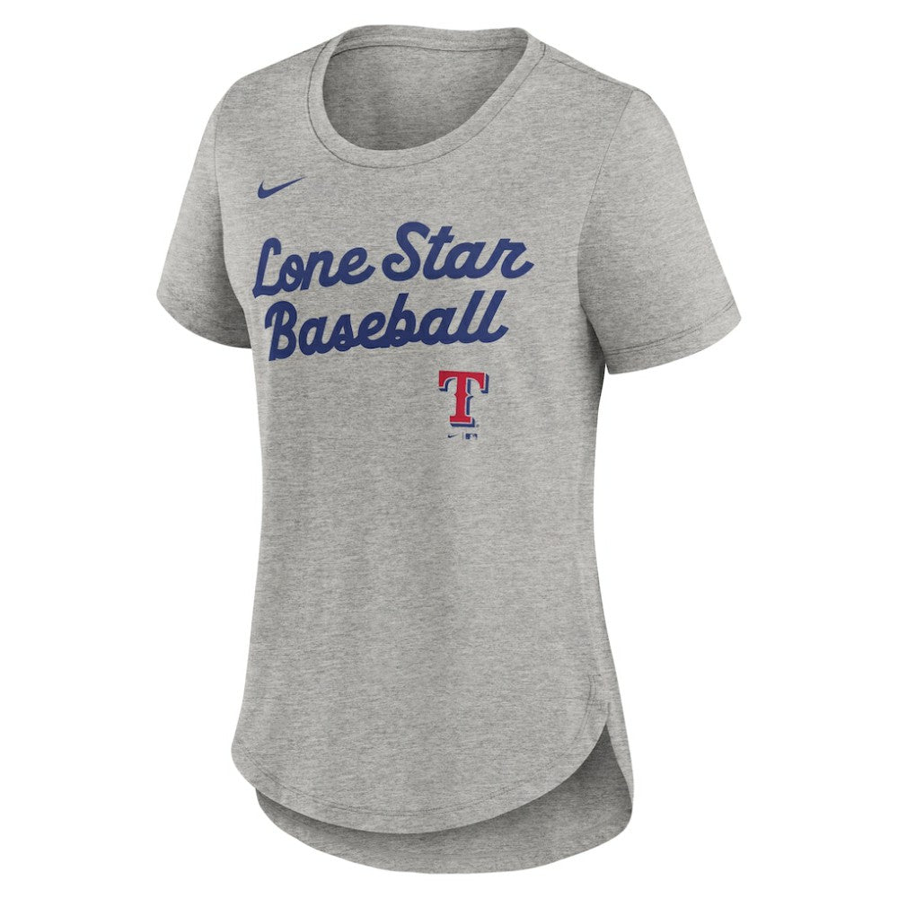 Texas Rangers Women's Script Tri-Blend T-Shirt - Heather Gray | Nike
