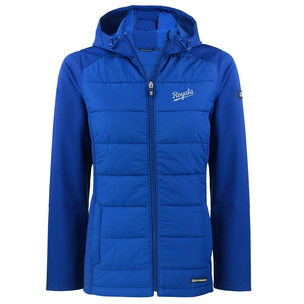 Kansas City Royals Cutter & Buck Women's  Evoke Hybrid Eco Softshell Recycled Full-Zip Hoodie Jacket - Royal