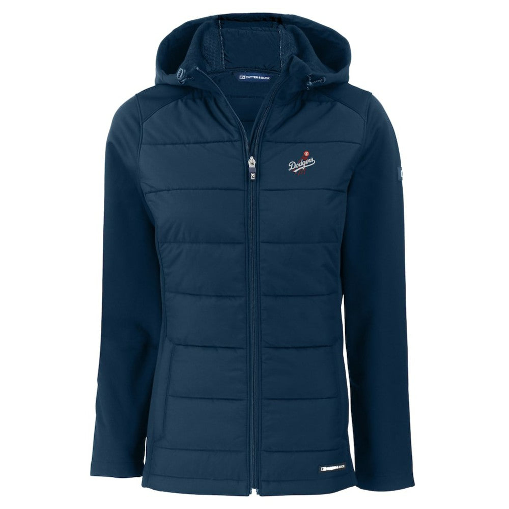 Los Angeles Dodgers Cutter & Buck Women's  Evoke Hybrid Eco Softshell Recycled Full-Zip Hoodie Jacket - Navy