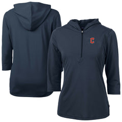 Cleveland Guardians Cutter & Buck Women's  DryTec Virtue Eco Pique Recycled 3/4-Sleeve Half-Zip Pullover Hoodie - Navy