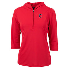 Cleveland Guardians Cutter & Buck Women's  DryTec Virtue Eco Pique Recycled 3/4-Sleeve Half-Zip Pullover Hoodie - Red