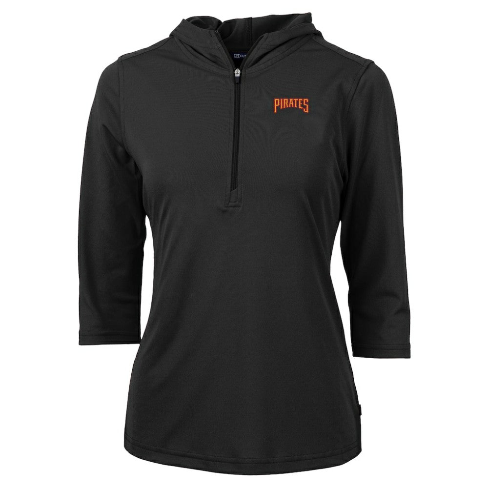 Pittsburgh Pirates Cutter & Buck Women's  DryTec Virtue Eco Pique Recycled 3/4-Sleeve Half-Zip Pullover Hoodie - Black
