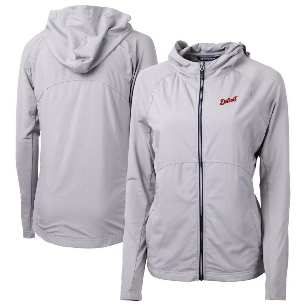 Detroit Tigers Cutter & Buck Women's  Adapt Eco Knit Hybrid Recycled Full-Zip Hoodie - Gray