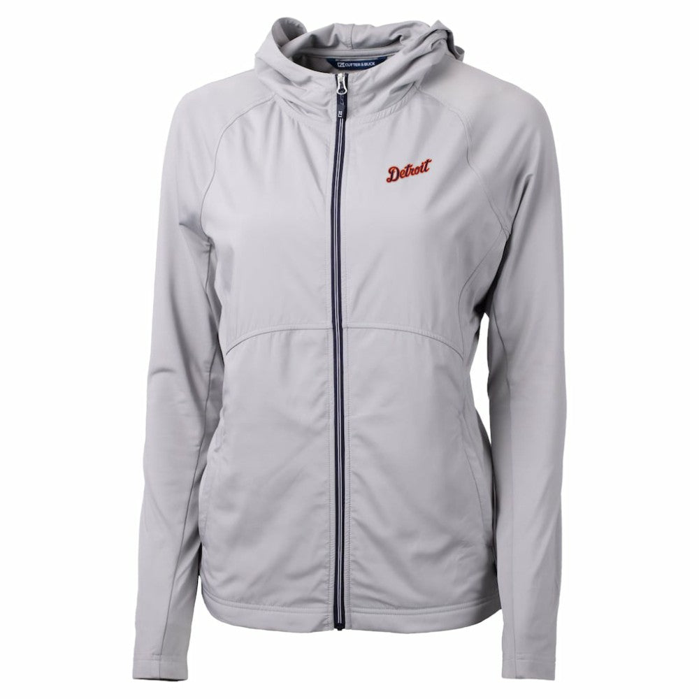 Detroit Tigers Cutter & Buck Women's  Adapt Eco Knit Hybrid Recycled Full-Zip Hoodie - Gray