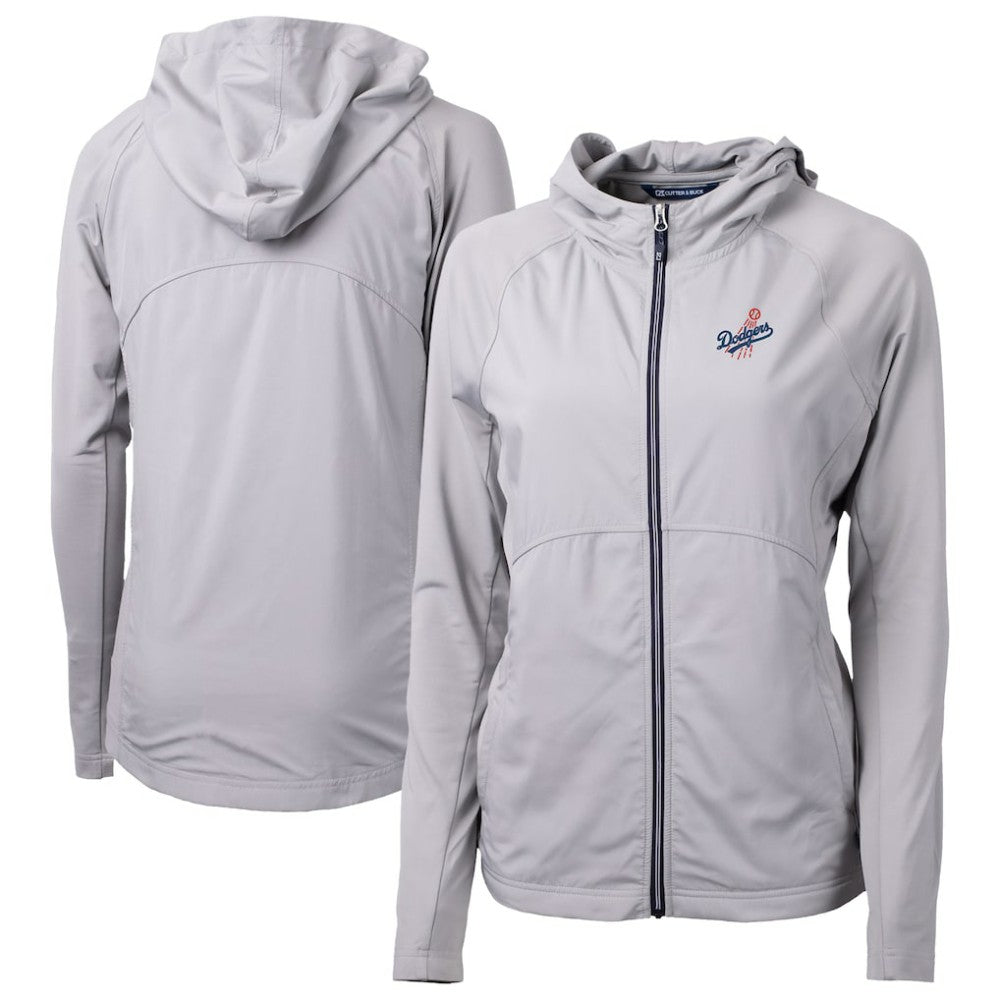 Los Angeles Dodgers Cutter & Buck Women's  Adapt Eco Knit Hybrid Recycled Full-Zip Hoodie - Gray