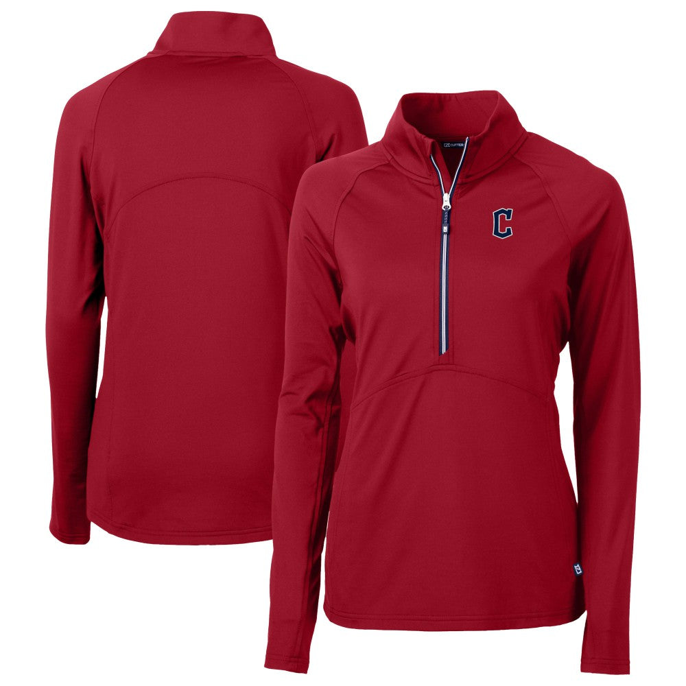 Cleveland Guardians Cutter & Buck Women's  DryTec Adapt Eco Knit Stretch Recycled Raglan Half-Zip Top - Red