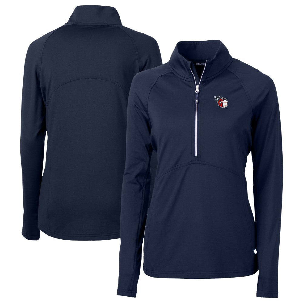 Cleveland Guardians Cutter & Buck Women's  DryTec Adapt Eco Knit Stretch Recycled Raglan Half-Zip Top - Navy