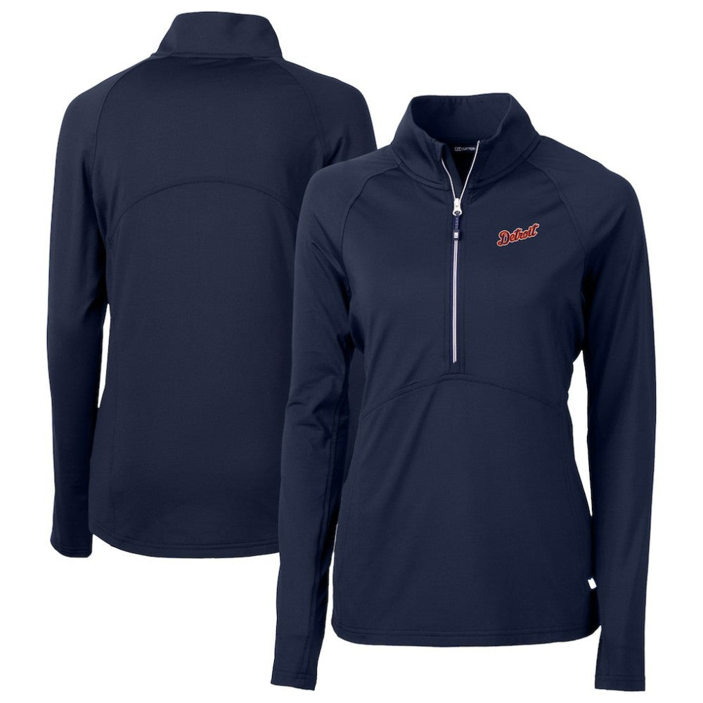 Detroit Tigers Cutter & Buck Women's  DryTec Adapt Eco Knit Stretch Recycled Raglan Half-Zip Top - Navy