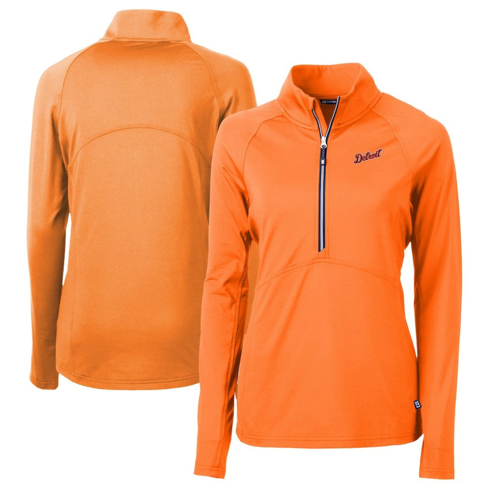 Detroit Tigers Cutter & Buck Women's  DryTec Adapt Eco Knit Stretch Recycled Raglan Half-Zip Top - Orange