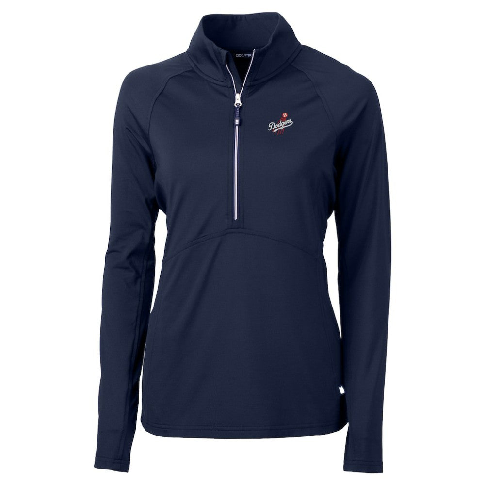 Los Angeles Dodgers Cutter & Buck Women's  DryTec Adapt Eco Knit Stretch Recycled Raglan Half-Zip Top - Navy
