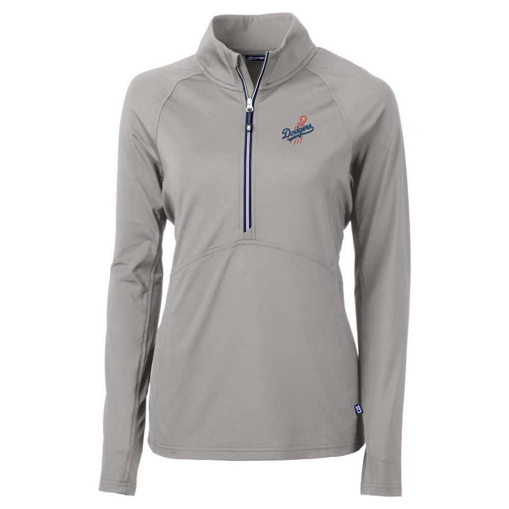Los Angeles Dodgers Cutter & Buck Women's  DryTec Adapt Eco Knit Stretch Recycled Raglan Half-Zip Top - Gray