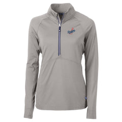 Los Angeles Dodgers Cutter & Buck Women's  DryTec Adapt Eco Knit Stretch Recycled Raglan Half-Zip Top - Gray