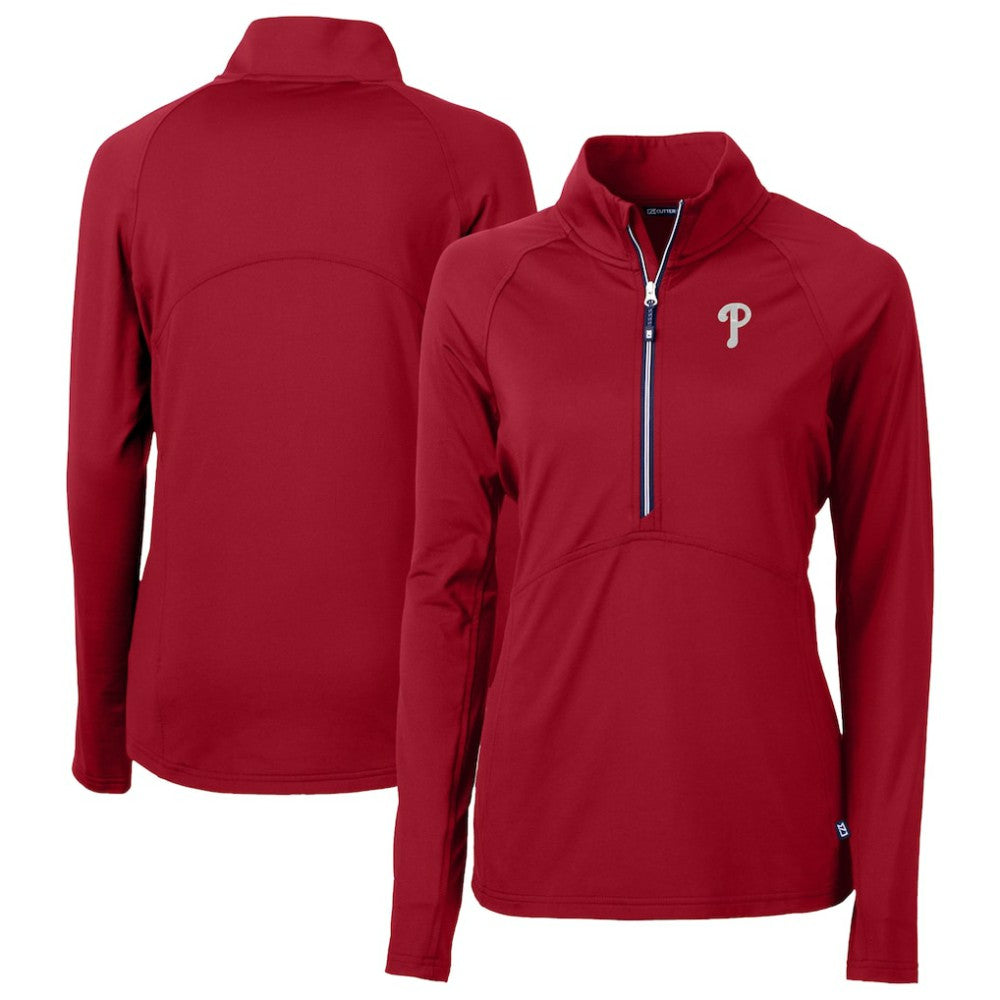 Philadelphia Phillies Cutter & Buck Women's  DryTec Adapt Eco Knit Stretch Recycled Raglan Half-Zip Top - Red