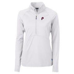 Philadelphia Phillies Cutter & Buck Women's Cooperstown Collection DryTec Adapt Eco Knit Stretch Recycled Raglan Half-Zip Top - White