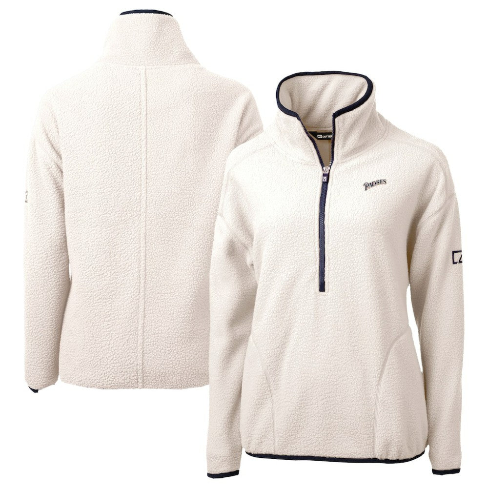 San Diego Padres Cutter & Buck Women's Cooperstown Collection Cascade Eco Sherpa Fleece Half-Zip Pullover Jacket - Cream