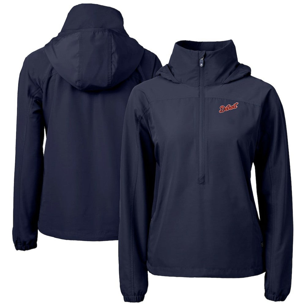 Detroit Tigers Cutter & Buck Women's  Charter Eco Recycled Half-Zip Anorak Jacket - Navy