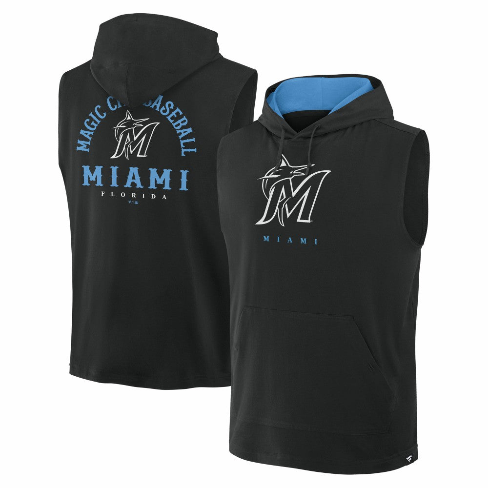 Miami Marlins Fire Speed Sleeveless Pullover Hoodie - Black