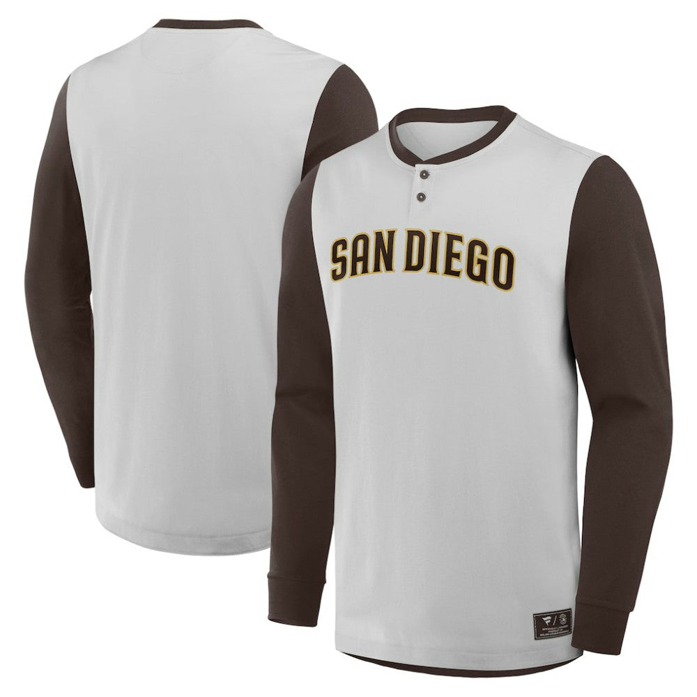 San Diego Padres Clubhouse Long Sleeve Henley Shirt - Gray/Brown