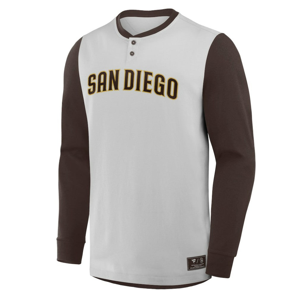San Diego Padres Clubhouse Long Sleeve Henley Shirt - Gray/Brown