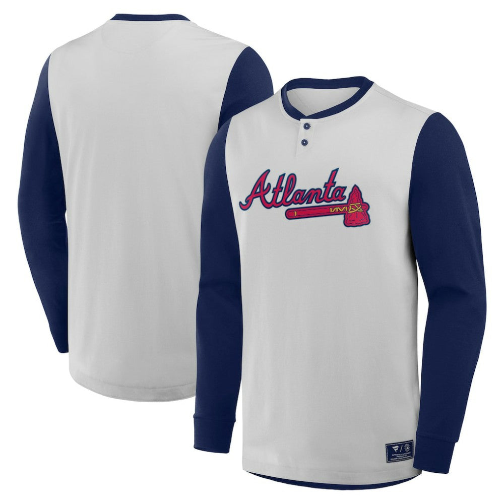 Atlanta Braves Clubhouse Long Sleeve Henley Shirt - Gray/Navy