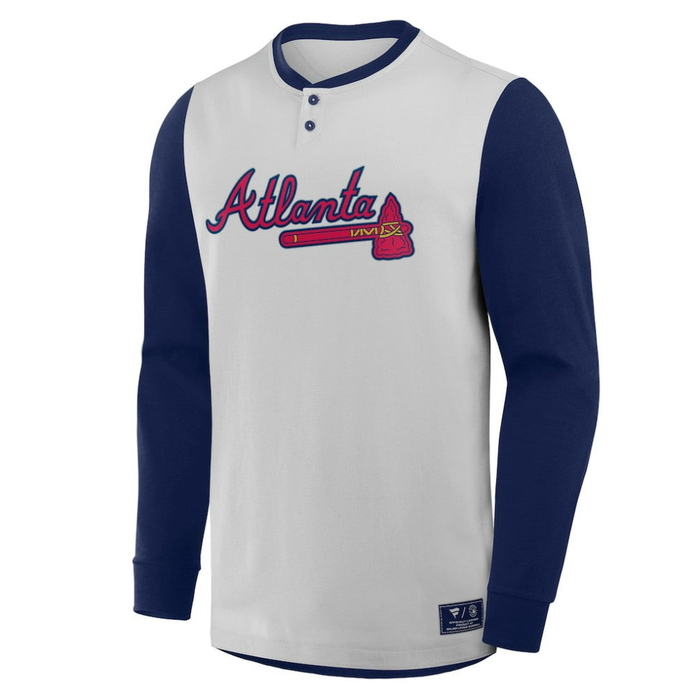 Atlanta Braves Clubhouse Long Sleeve Henley Shirt - Gray/Navy