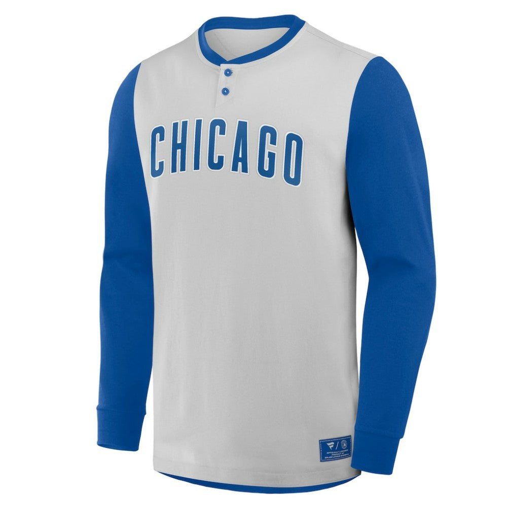 Chicago Cubs Clubhouse Long Sleeve Henley Shirt - Gray/Royal