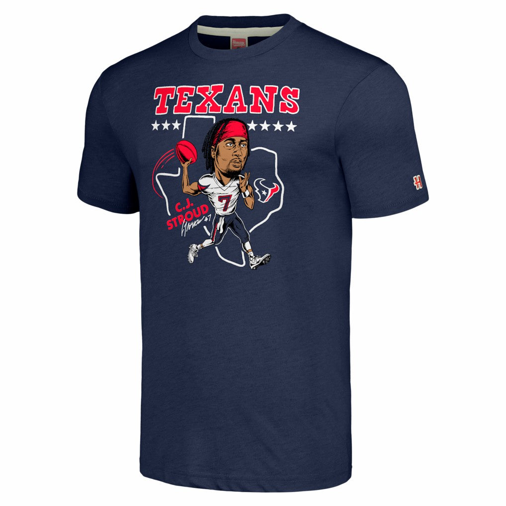 C.J. Stroud Houston Texans Homage Unisex Caricature Player Tri-Blend T-Shirt - Navy cheap