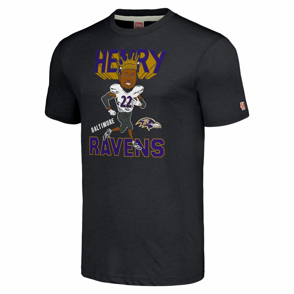 Derrick Henry Baltimore Ravens Homage Unisex Caricature Player Tri-Blend T-Shirt - Charcoal for sale