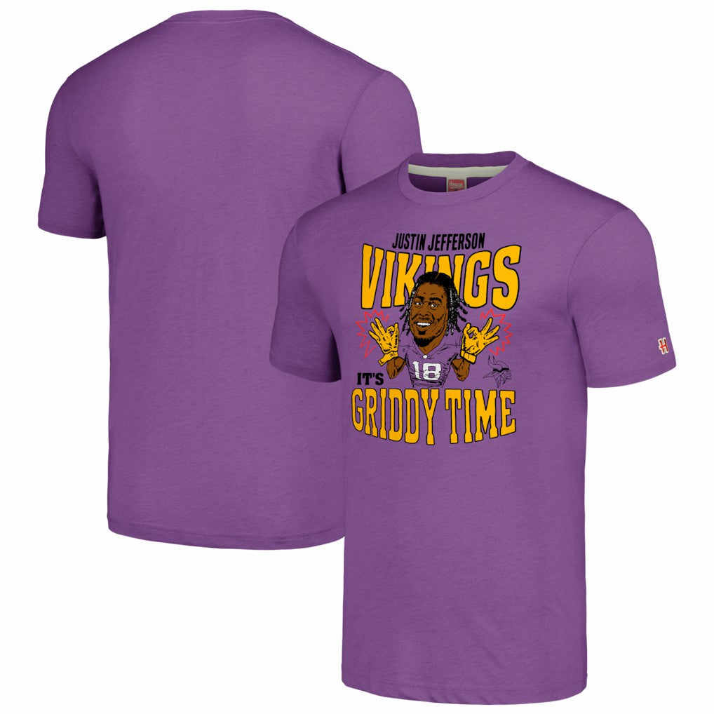 Justin Jefferson Minnesota Vikings Homage Unisex Caricature Player Tri-Blend T-Shirt - Heathered Purple on sale