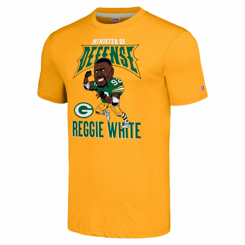 Reggie White Green Bay Packers Homage Unisex Caricature Retired Player Tri-Blend T-Shirt - Gold sale