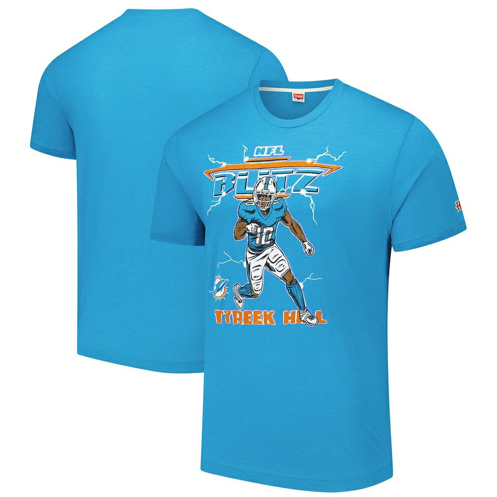 Tyreek Hill Miami Dolphins Homage Unisex NFL Blitz Player Tri-Blend T-Shirt - Heathered Aqua on sale