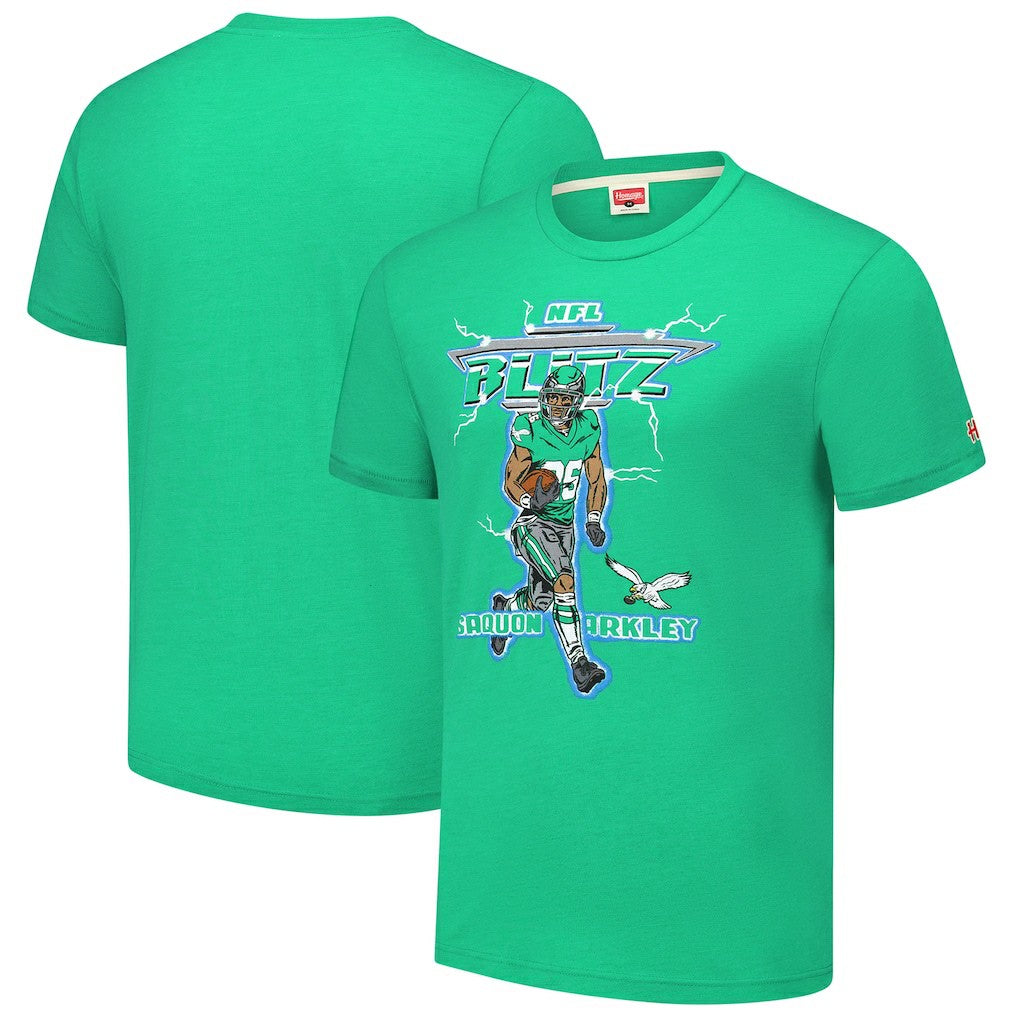 Saquon Barkley Philadelphia Eagles Homage Unisex NFL Blitz Player Tri-Blend T-Shirt - Heathered Kelly Green on sale