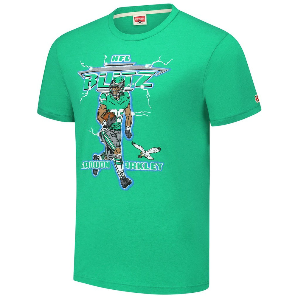 Saquon Barkley Philadelphia Eagles Homage Unisex NFL Blitz Player Tri-Blend T-Shirt - Heathered Kelly Green on sale