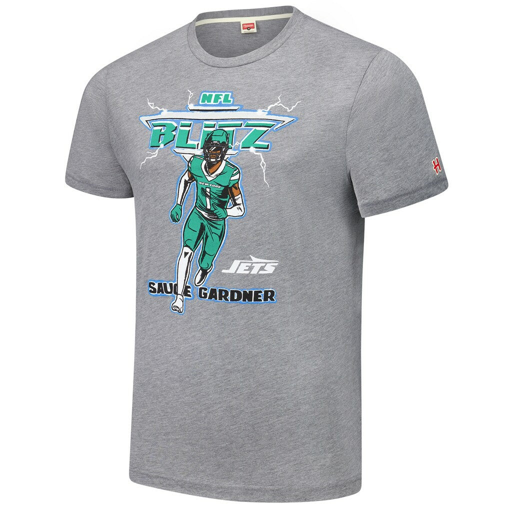Ahmad Sauce Gardner New York Jets Homage Unisex NFL Blitz Player Tri-Blend T-Shirt - Heathered Gray sale