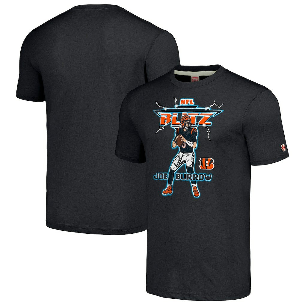 Joe Burrow Cincinnati Bengals Homage Unisex NFL Blitz Player Tri-Blend T-Shirt - Heathered Charcoal for sale