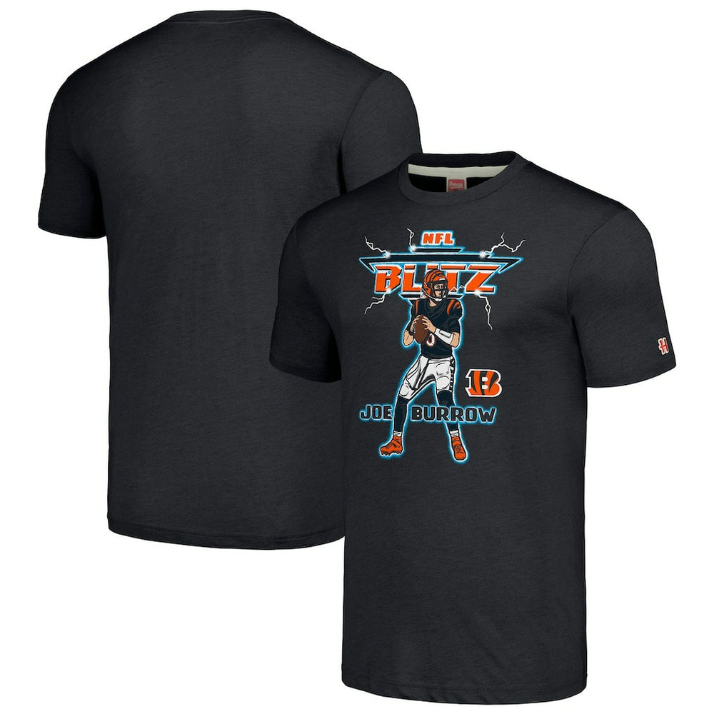 Joe Burrow Cincinnati Bengals Homage Unisex NFL Blitz Player Tri-Blend T-Shirt - Heathered Charcoal for sale