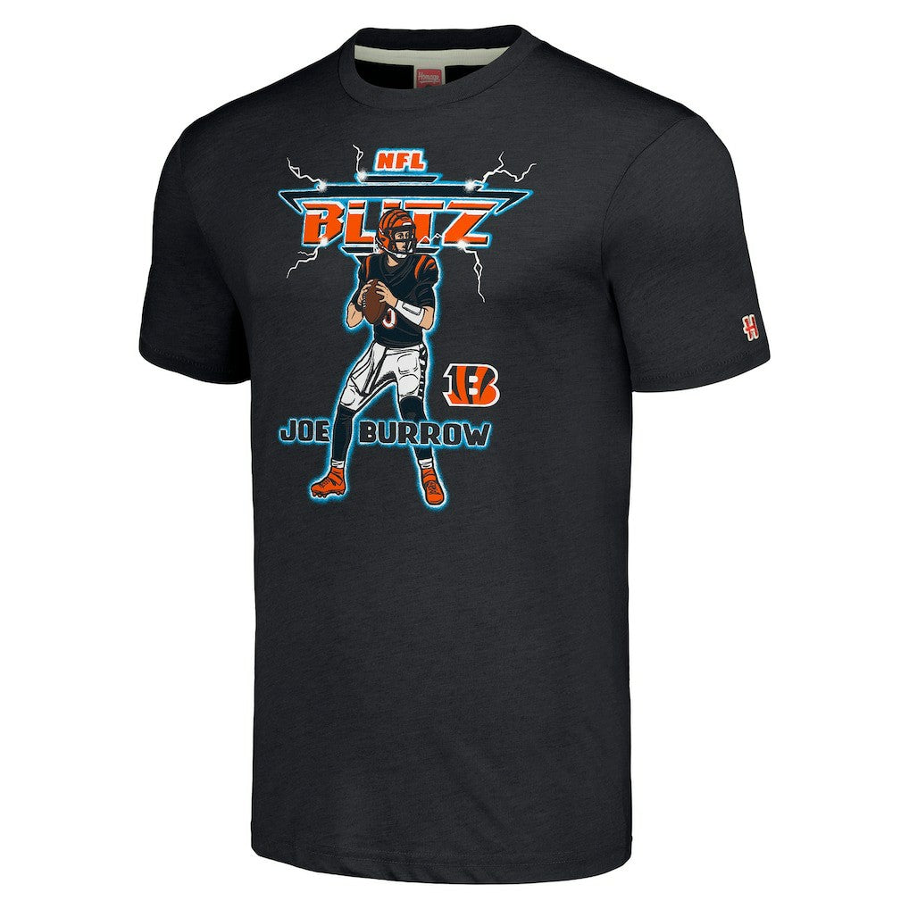 Joe Burrow Cincinnati Bengals Homage Unisex NFL Blitz Player Tri-Blend T-Shirt - Heathered Charcoal for sale
