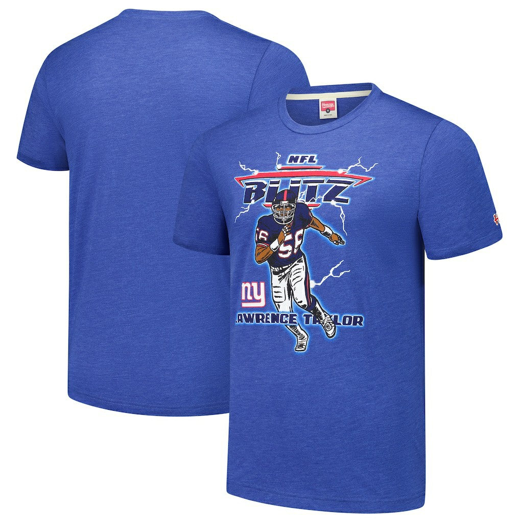 Lawrence Taylor New York Giants Homage Unisex NFL Blitz Retired Player Tri-Blend T-Shirt - Heathered Royal on sale