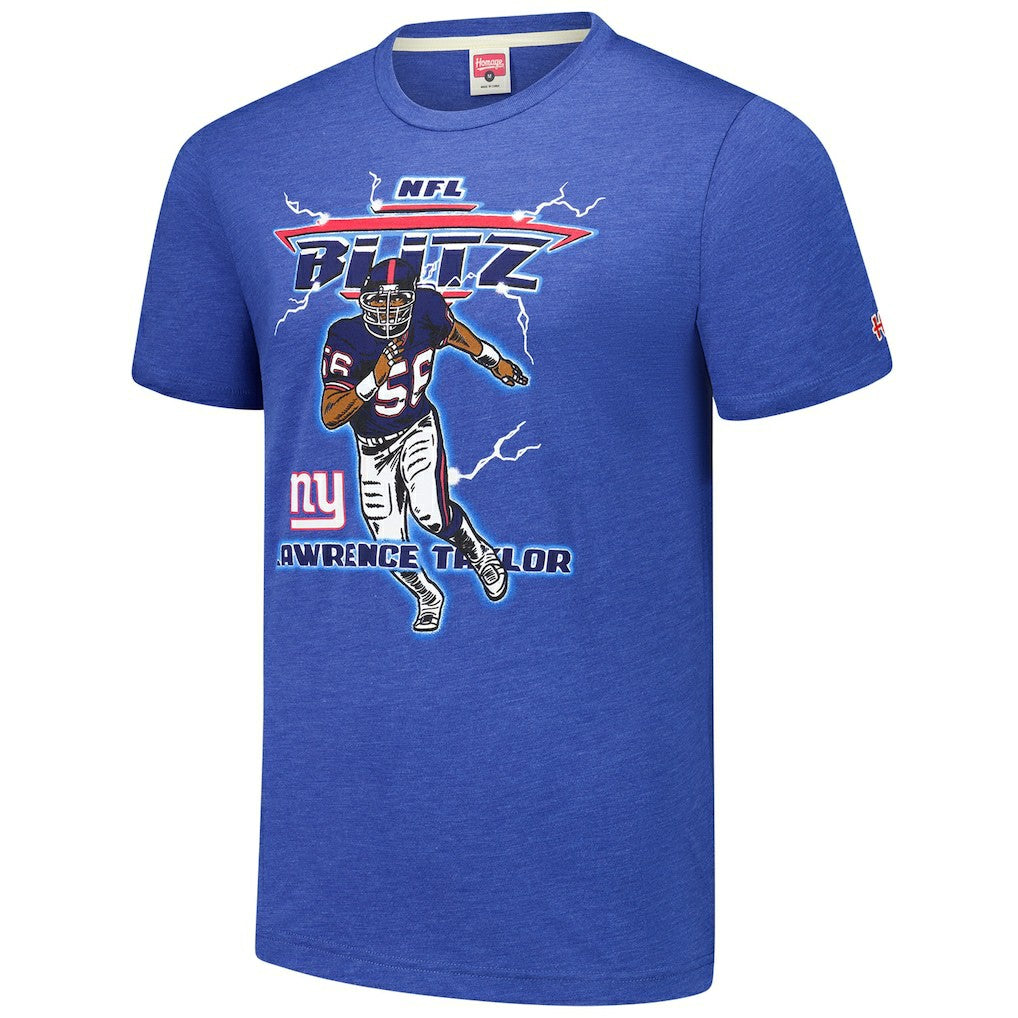 Lawrence Taylor New York Giants Homage Unisex NFL Blitz Retired Player Tri-Blend T-Shirt - Heathered Royal on sale