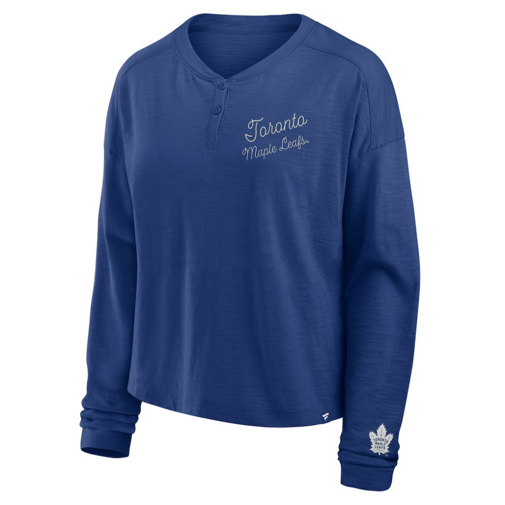 Toronto Maple Leafs Fanatics Women's Oversized All Out Effort Long Sleeve Henley T-Shirt Blue