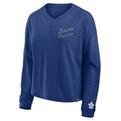 Toronto Maple Leafs Fanatics Women's Oversized All Out Effort Long Sleeve Henley T-Shirt Blue